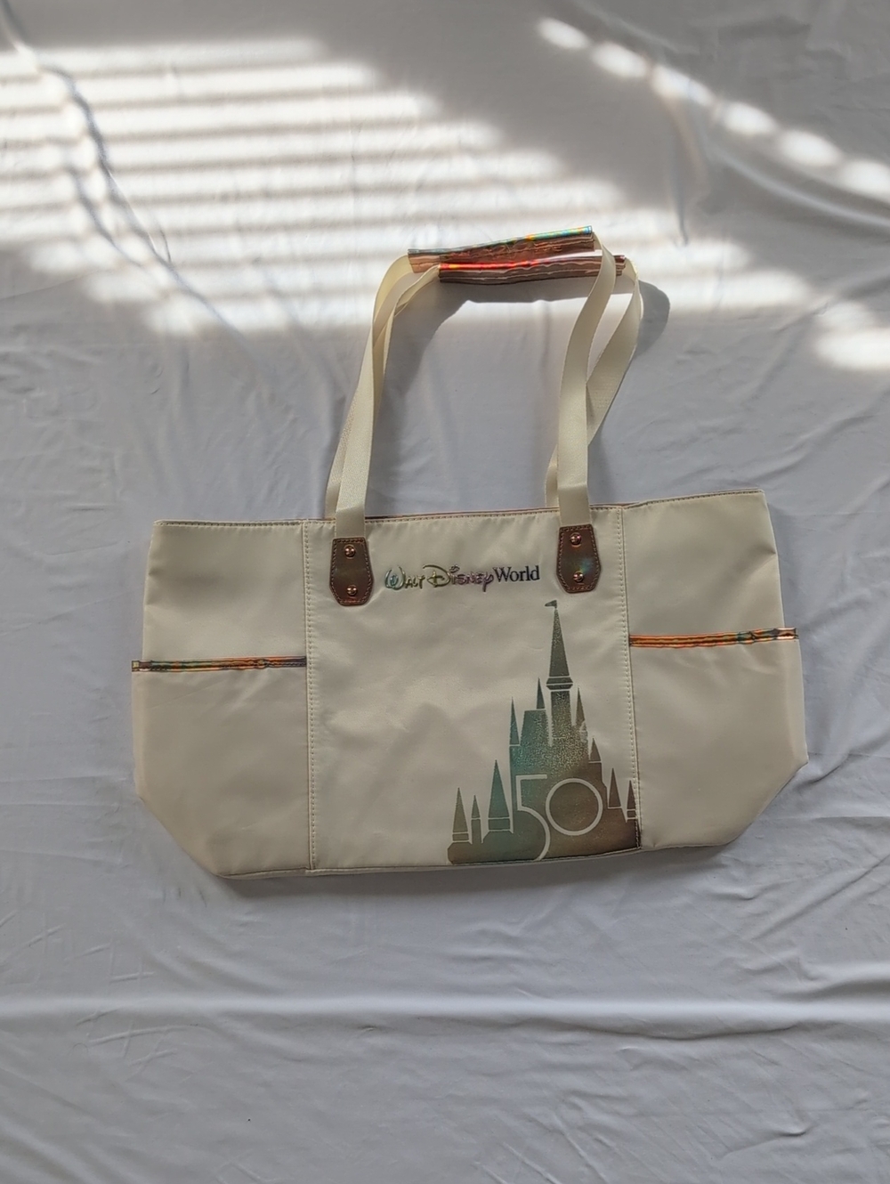 Disney Cream Tote Bag with Iridescent Castle Accent